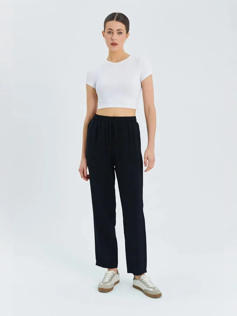 ميكسراي Mixray High Waist Carrot Fit Pants with Drawstring Waist